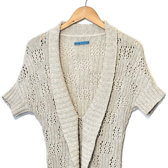 Alice + Olivia Cardigan Sweater Open Knit Ribbed Shawl Collar Long Cocoon Size S - Picture 6 of 15